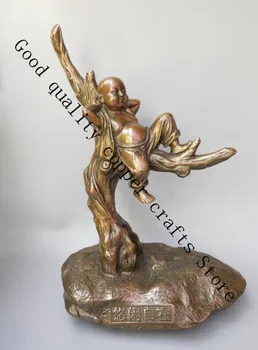 

China's fine workmanship carving brass young monk lies on a tree crafts statue