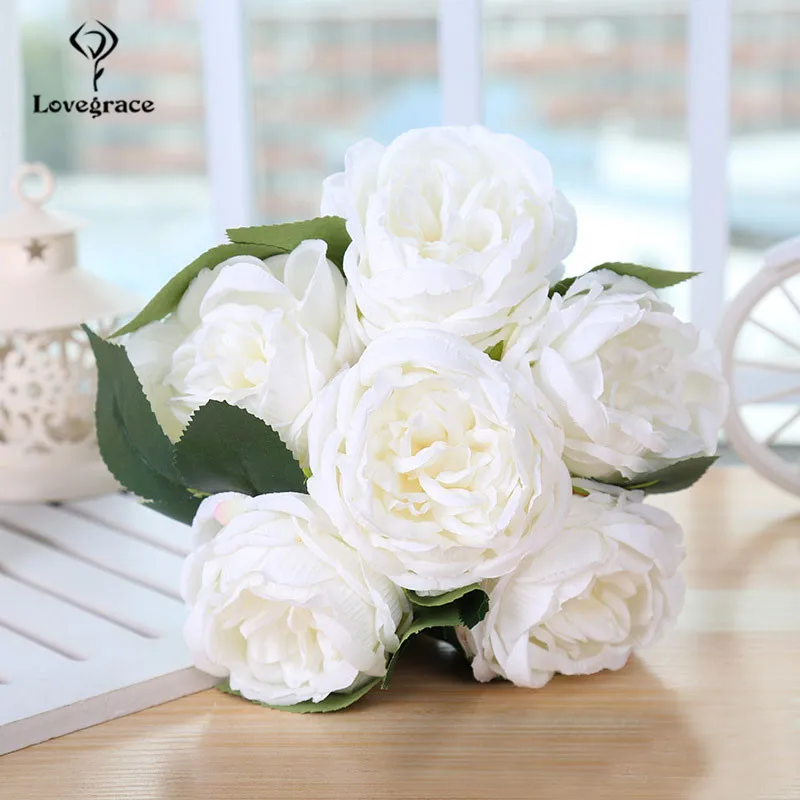 white peony artificial flower wedding bouquet 