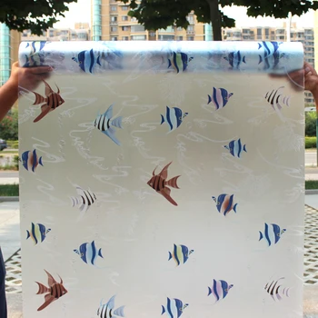 

Sales! hot sales Tropical fish design Self-adhesive bathroom scrub decorative glass window film privacy film glass decor