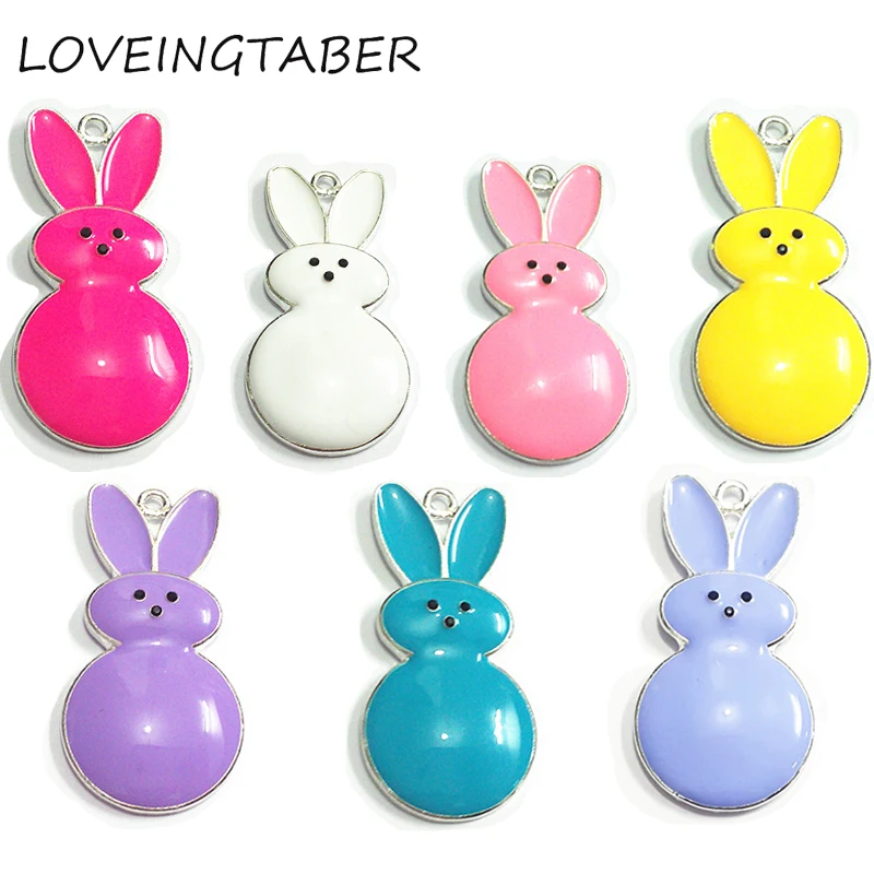 

( Choose Color First ) 50mm*26mm 10pcs/lot Cute Rabbit All Enamel Pendants For Easter Jewelry Making