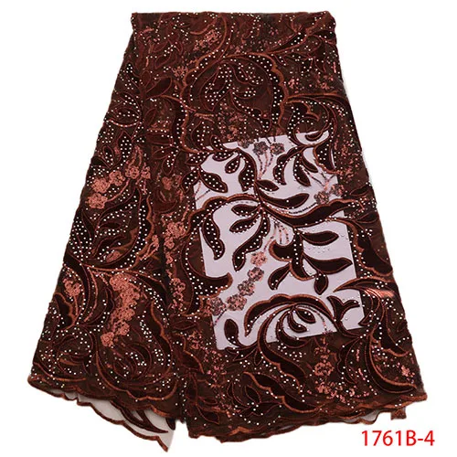 Последние африканские шнурки, африканская кружевная ткань, высокое качество, бархатное кружево коричневого, синего цвета, нигерийские кружевные ткани для свадьбы L1761B-1 - Цвет: Picture 4