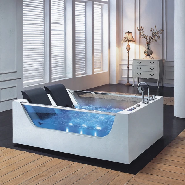 Luxury 2 person hydromassage bathtub, massage bathtub with pillow on