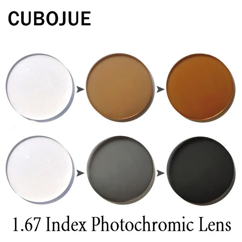 

CUBOJUE 1.67 Index Resin Photochromic Lens for Prescription Myopia Change Grey/brown in Sunshine Anti Glare UV400 Anti Scratch