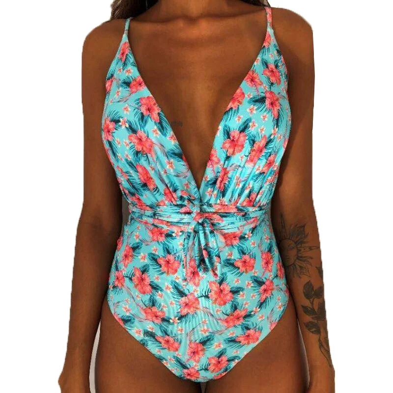 Sexy One Piece Swimsuit Female Deep V Backless Brazilian Monokini Swimwear Women Bathing Suit Swimming sunflower swimsuit