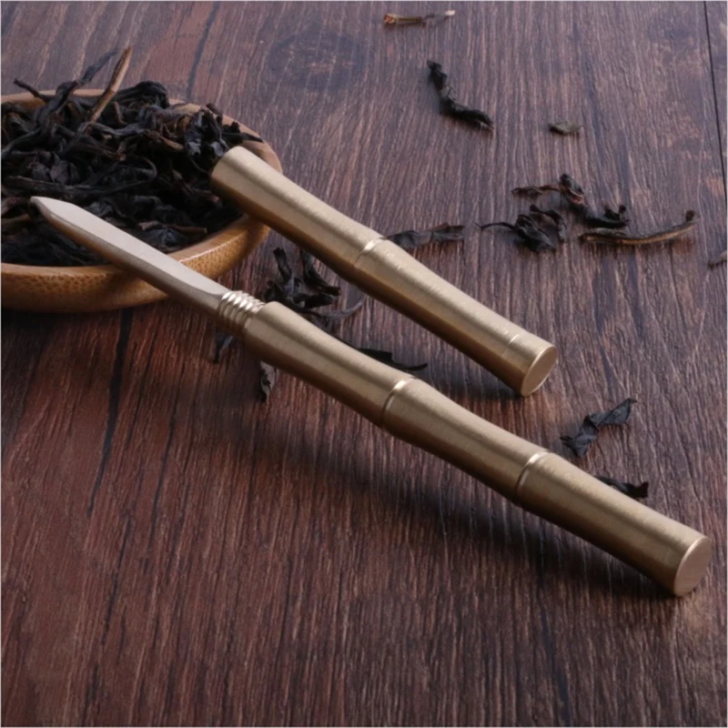 Pure Copper Tea Knife Chinese Teasets Spiral Tea Knife Cutters Pu Er Dedicated Needle accessories