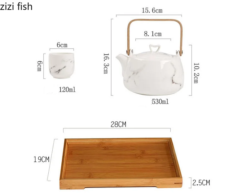 Керамический Мраморный чайный набор, послеобеденный чайный горшок, чашки, набор, ароматизированный чай, деревянный чайный поднос, кухонные аксессуары, украшение комнаты
