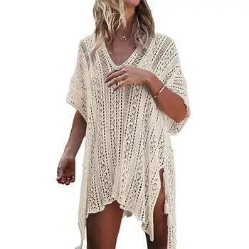 

Summer Swimsuit Loose Knitted Beach Shawl Holiday Shirt Breathable Bikini Dress Cover Up Beach Wear Drop Ship