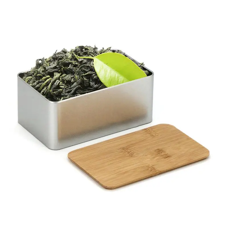 

Portable Non-toxic Bamboo Cover Tin Box Simple Preservation Tea Box Coffee Candy Seasoning Cute Mini Storage Metal Tank