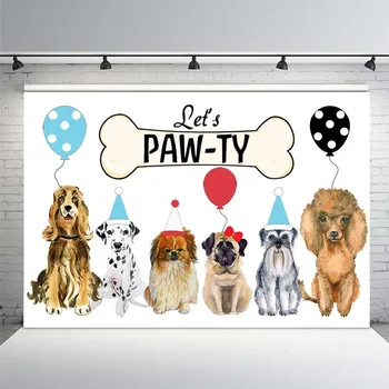 

Photography Backdrops Dog's Theme Birthday Paw Party Animals Flag Ballons Newborn Baby Shower Kids Custom Photo Background