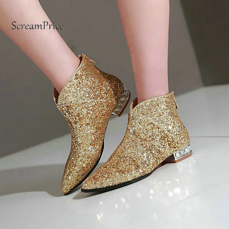 Удобные женские ботильоны на плоской подошве с острым носком Модные вечерние
