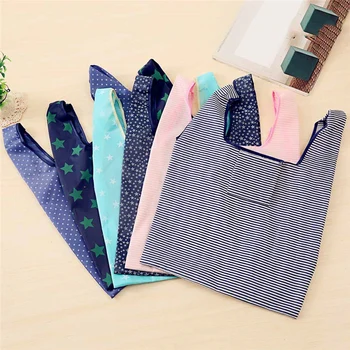 

Creative Folding Square Printing Shop Bag Portable Collapsible Nylon shopping pack Mini Storage Supermarket Shopping Pack
