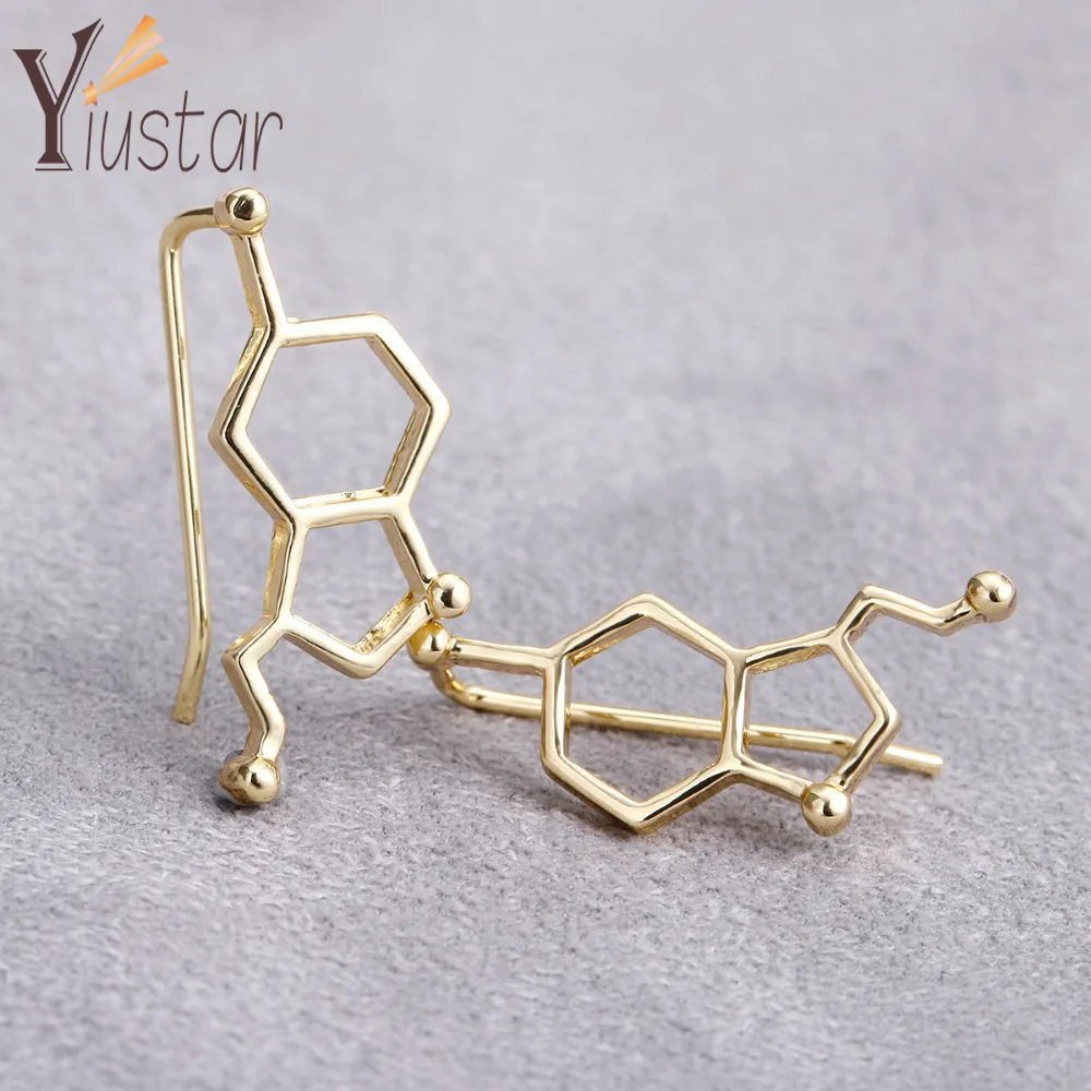 Oly2u New Fashion Serotonin Molecule Ear Climbers for Women Serotonin Molecule Structure ear crawler Gift for Girls ED153