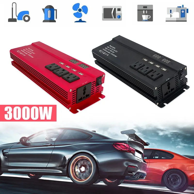 

High Performance Car Inverter DC12V To AC110V Modified Sine Wave 3000W Peak Converter with Digital Display USB Charger Adapter