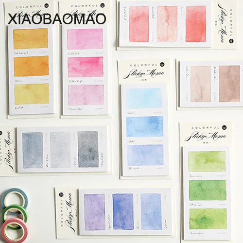 

30 sheets Watercolor Gradient Japanese Sticky Note Memo Pad Office Planner Sticker Paper Stationery School Supplies