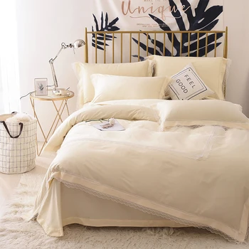 

2018 New Princess style Bedding Set Lace Comforter Cover Blanket Cover Flat Sheet Set Pillowcases Queen King size for girls