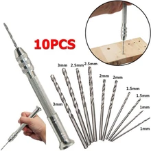 Aluminum Mini Micro Hand Woodworking Drill Keyless Chuck+10PCS Drill Bit Rotary Tools alloy hand with keyless chuck Aluminum Mini Micro Hand Woodworking Drill Keyless Chuck+10PCS Drill Bit Rotary Tools alloy hand with keyless chuck