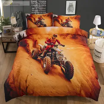 

Thumbedding Motorcycle Bedding Sets King Size 3D Duvet Cover Set Sport Style Racing On the Sand Bed Set with Pillowcase 3pcs