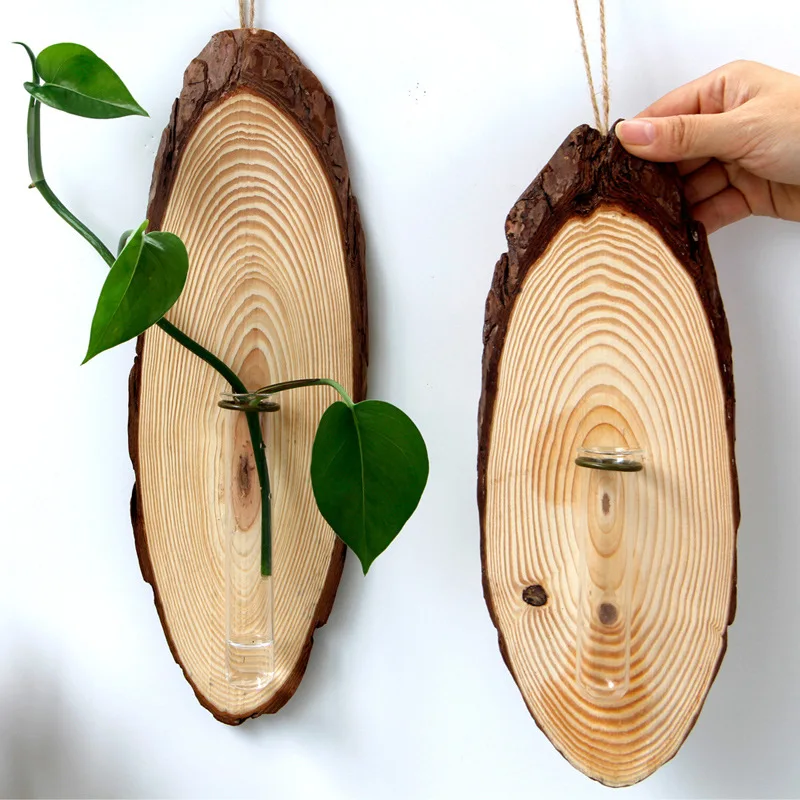 Wood Hanging Ornament With Hydroponic Vase (2)