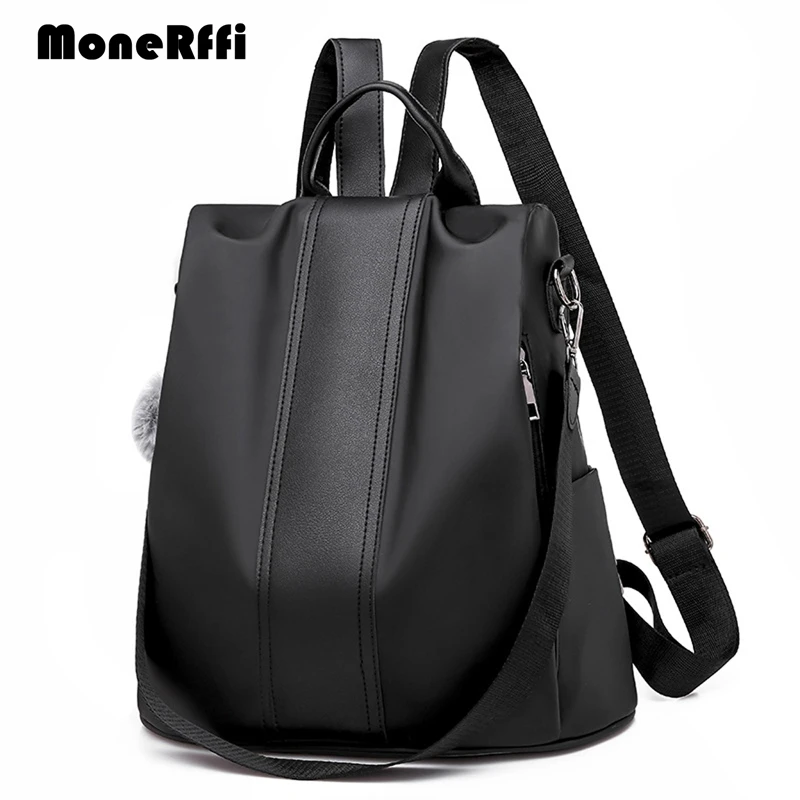 

MoneRffi Women Backpack Neutral Schoolbag Anti-theft Shoulder Backpack Waterproof Female Large Capacity Solid Leisure Bag Girls