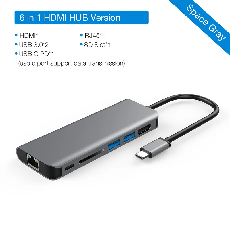 JZYuan док-станция для ноутбука Macbook USB C Etehernet LAN HDMI USB 3,0 type C зарядная док-станция для samsung S9 S8 huawei P20 - Цвет: Серебристый