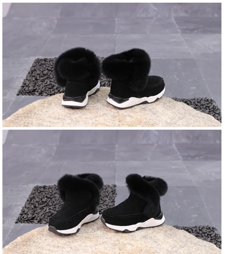 Новое поступление зимняя детская обувь ботиночки из натуральной кожи для мальчиков и девочек кроличий мех детская обувь CSH519