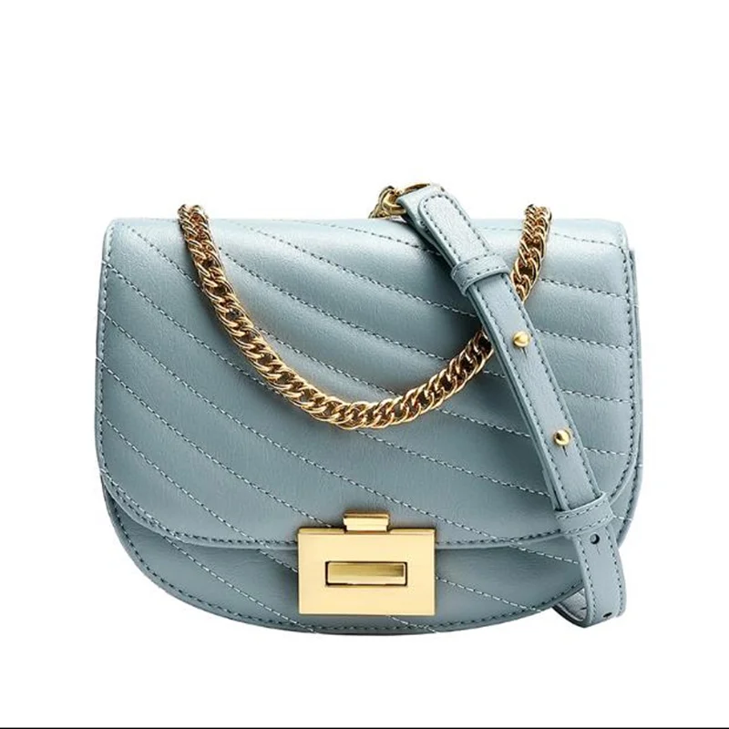 

2019 New Simple Casual Shoulder Diagonal Chain Bag Leather Messenger Bag Striped flip Handbag Handbag Luxury Designer