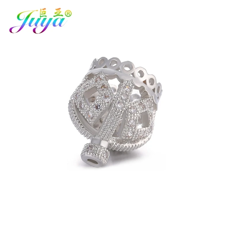 White Gold Juya ручной работы аксессуары с бахромой роскошный декоративный Шарм Корона шарик колпачок разъем кулон для женщин DIY Ювелирные изделия с кистями решений - Окраска металла: White Gold