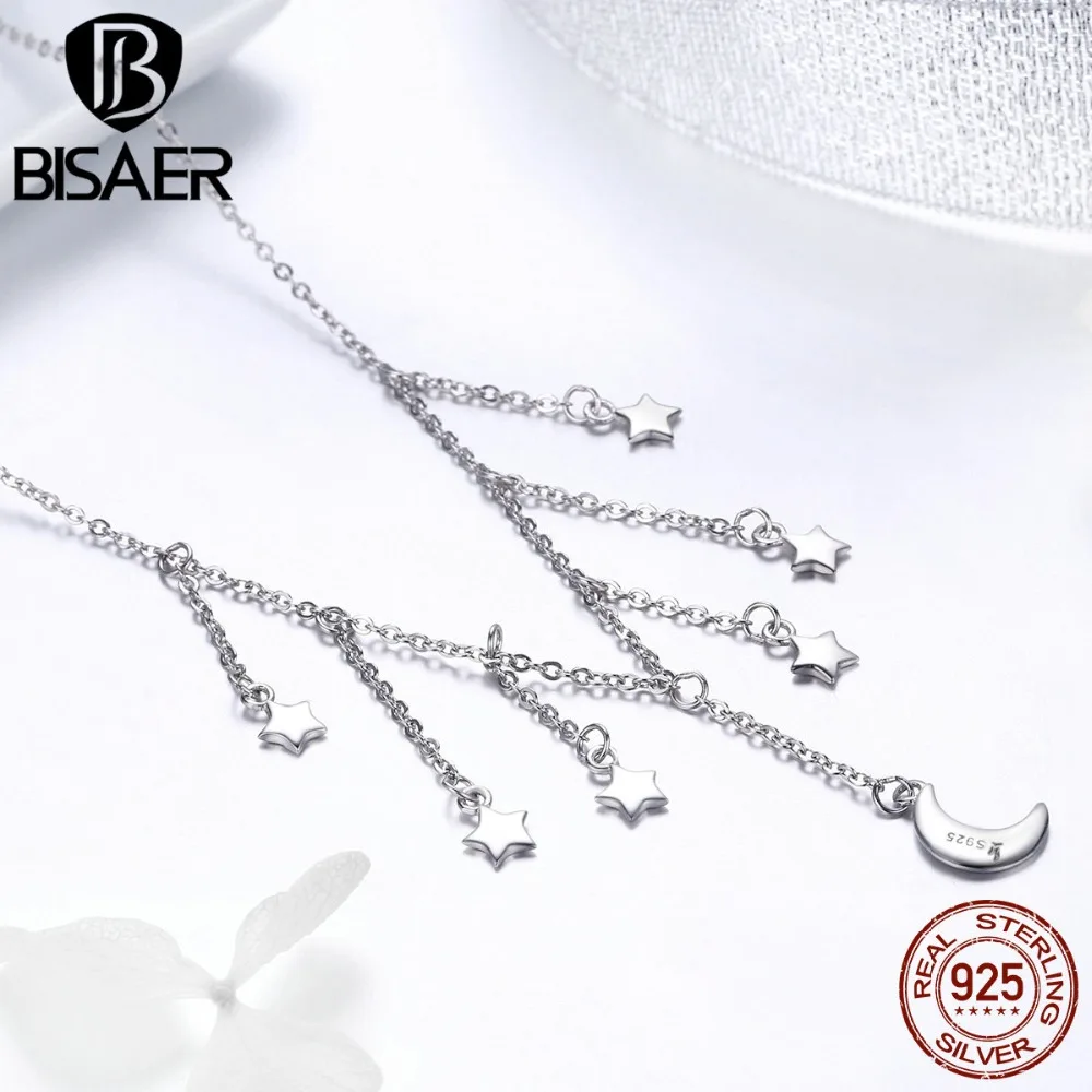 Женское Ожерелье чокер BISAER длинное ожерелье из серебра с кисточками и 925 пробы