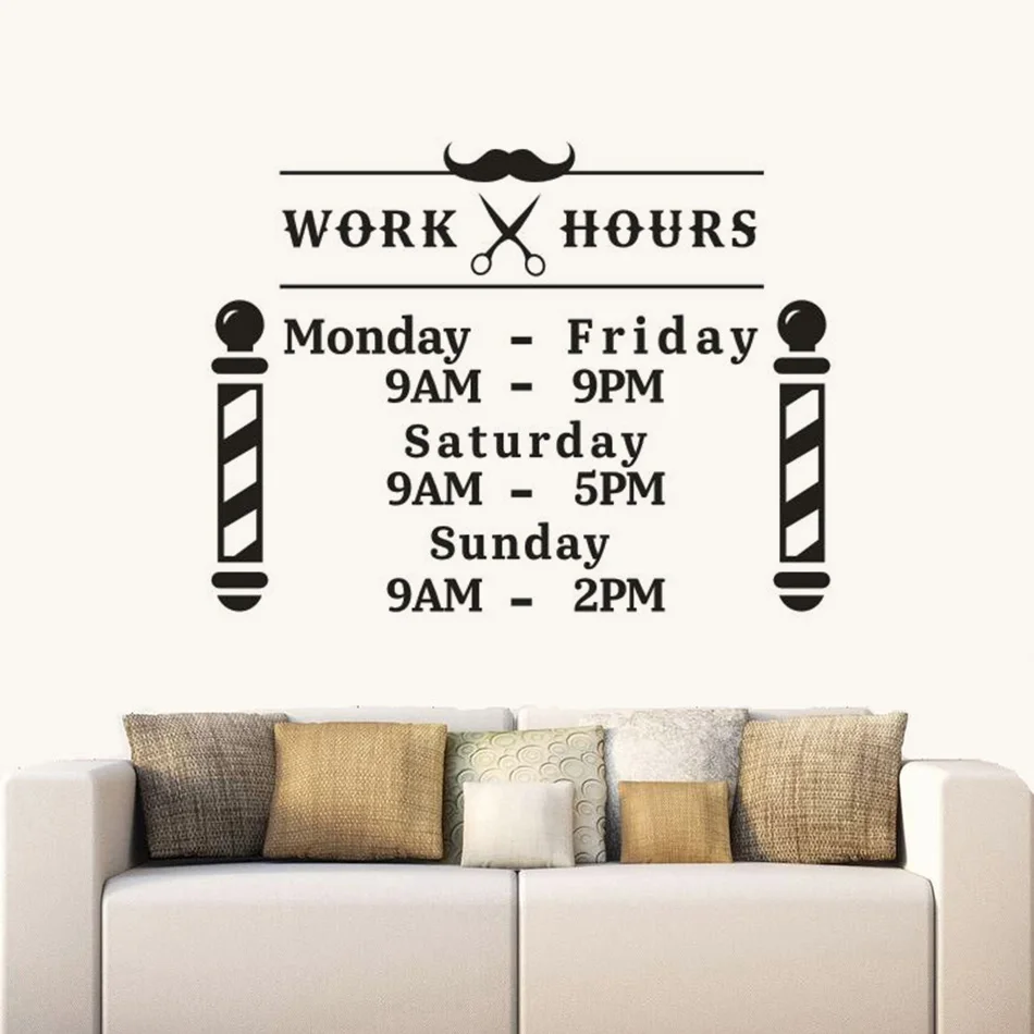 

Barber Shop Decoration Custom Work Hours Wall Art Sticker Hair Salon Window Decal Removable Working Hours Wall Poster AZ259
