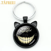 We're Are All Mad Here Cheshire Cat keychain case for Alice Adventures in Wonderland Quote key chain ring holder jewelry CN702 exclusive alice in wonderland cheshire cat 50cm plush toys