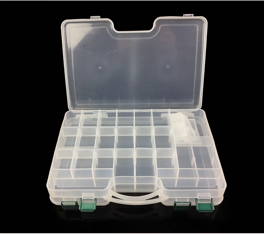 29.5*19*6cm Big Clear Plastic Fishing Tackle Boxes Double Sided 14 Slots Case Bait Tool Universal Fishing Lure Box Accessories