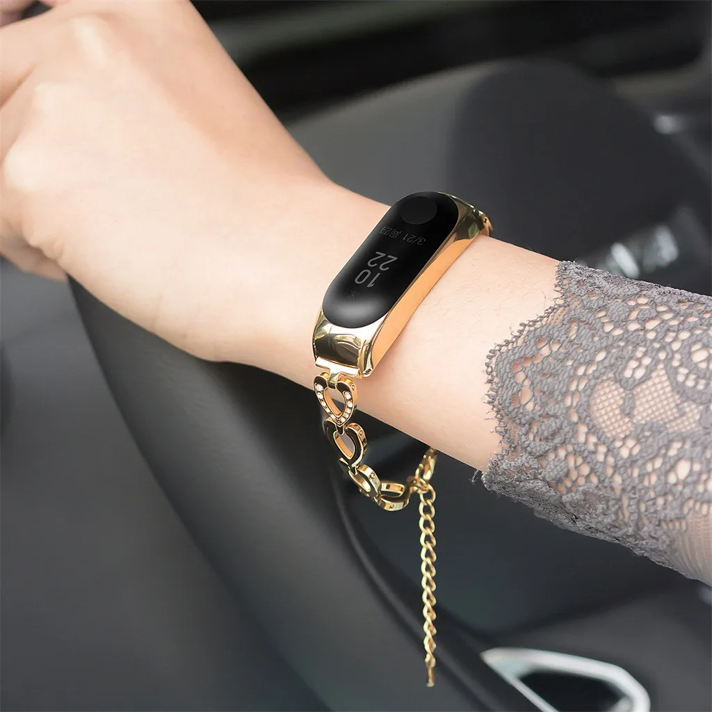Для Xiaomi Mi ремешок 3 браслет из нержавеющей стали алмаз Смарт часы ремешок браслет носимые аксессуары для женщин