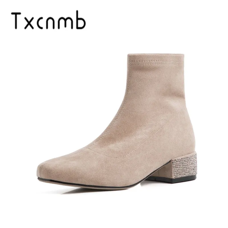

TXCNMB New Fashion Black Boots Women Ankle Boots Elegant Sexy Square Heels Autumn Winter Party Office Shoes Woman