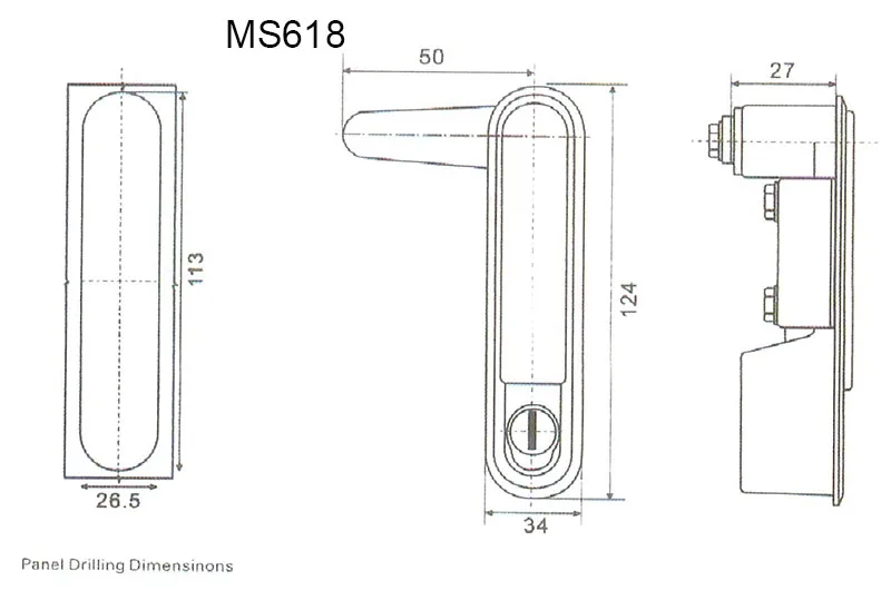 MS618 замок шкафа черный/серебристый цвет алюминиевый сплав 124 мм Длина шкафа плоский замок