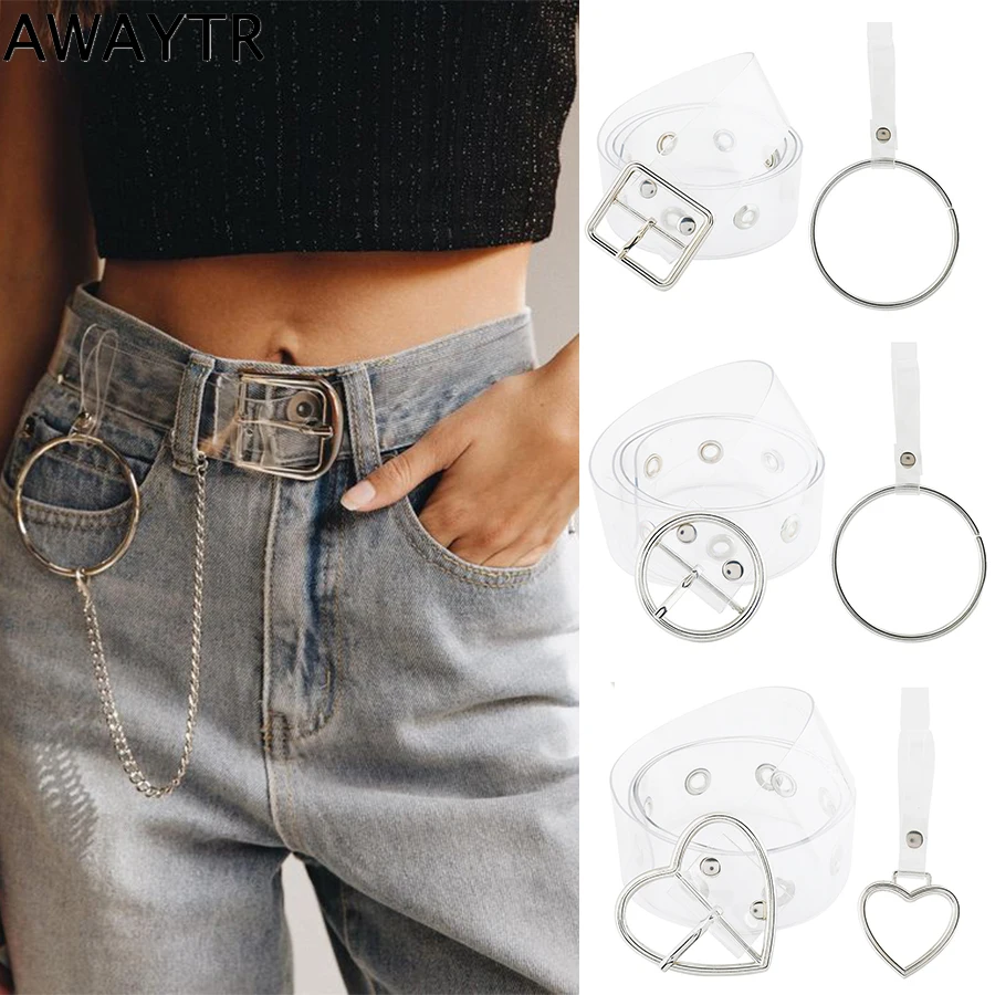 

AWAYTR New Round Aolly Resin Belt for Female Transparent Belt Circle Buckle Heart Shaped Buckle for Women Jeans Pants Wholesale