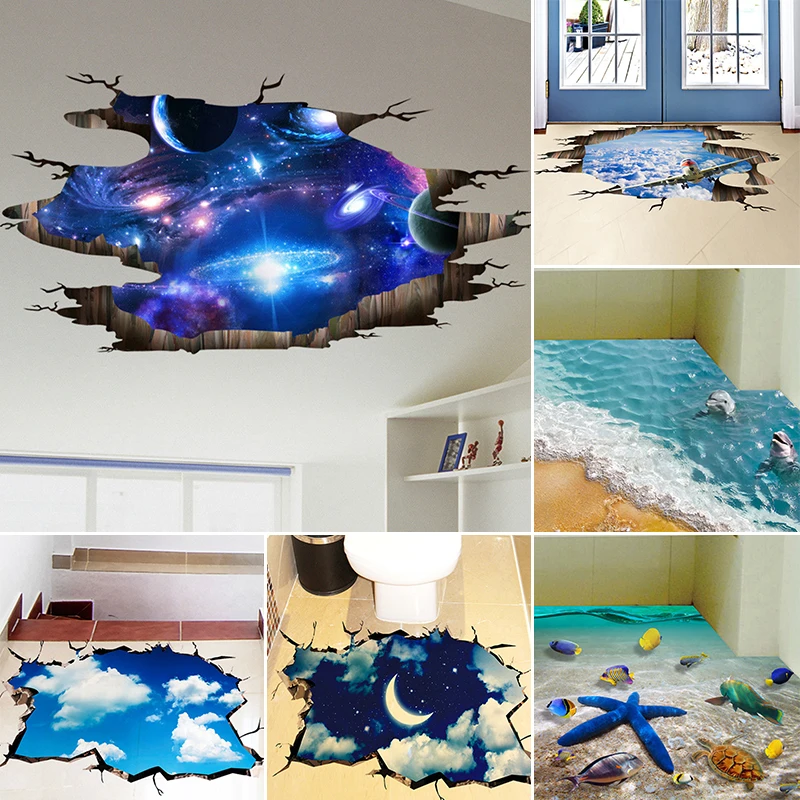3d Wall Stickers Beach Galaxy Floor Wall Sticker Removable