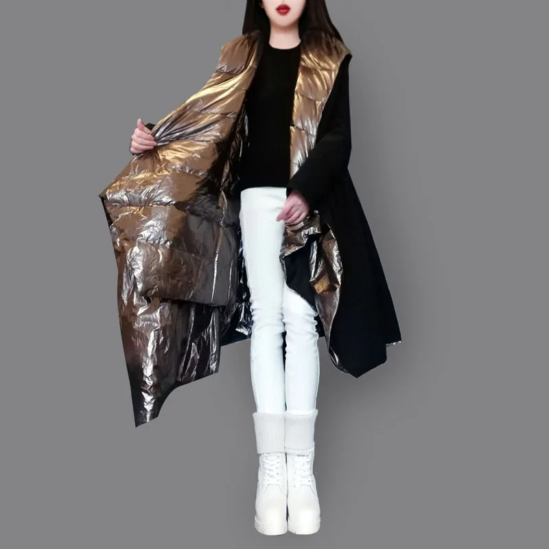 Зимняя куртка высокого качества, женские пуховики, пальто, уличная металлическая блестящая женская куртка на утином пуху, верхняя одежда, длинная парка