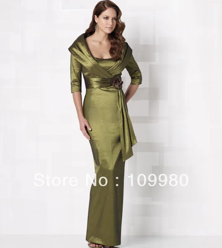 Olive Cocoa Three quarter Long Sleeve Wide Portrait Collar Ruched