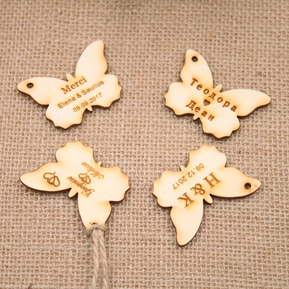 Customized Candy Tags of Butterfly Personalized Engraved Wood Hangs Butterfly Centerpieces Valentine Table Decoration Favors5