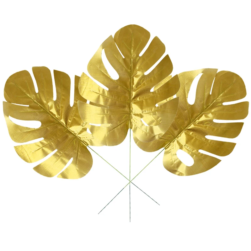 5pcs Artificial Plants Monstera Palm Tropical Plant Gold Leaves for Home DIY Decor Wedding Party Hawaiian Luau Party Decorations
