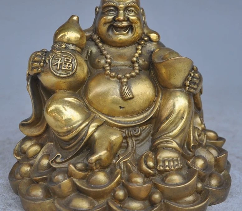 

china buddhism brass wealth yuanbao Maitreya Buddha Gourd Calabash lucky statue