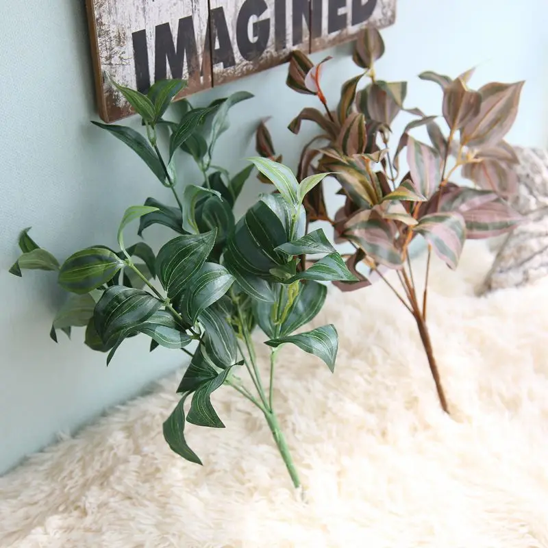 6 Heads Silk Cloth Eyebrow Leaf Plant Bouquet Tree Branches Fake Leaves Flower Home Garden Decoration Vase Arrangement 9pcs