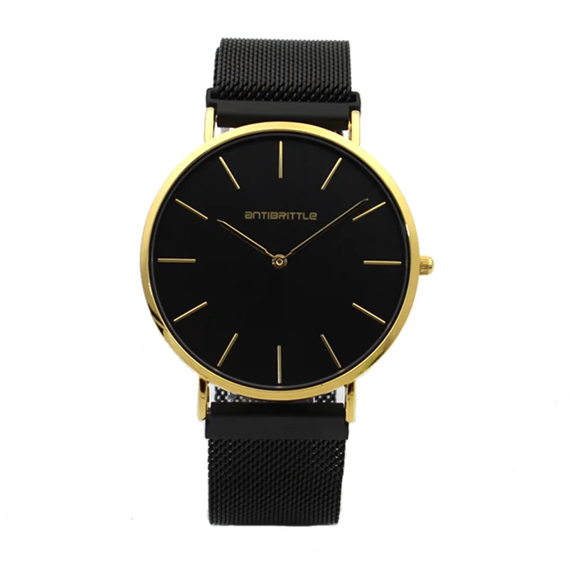 Luxury Quartz Black Gold Men Minimalist Watch Ultra Thin