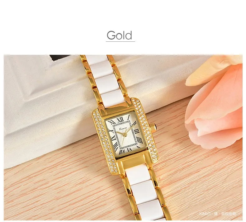 Kimio, роскошные брендовые кварцевые женские часы, бриллиантовые часы, браслет, женское платье, розовое золото, наручные часы с подарочной коробкой для женщин