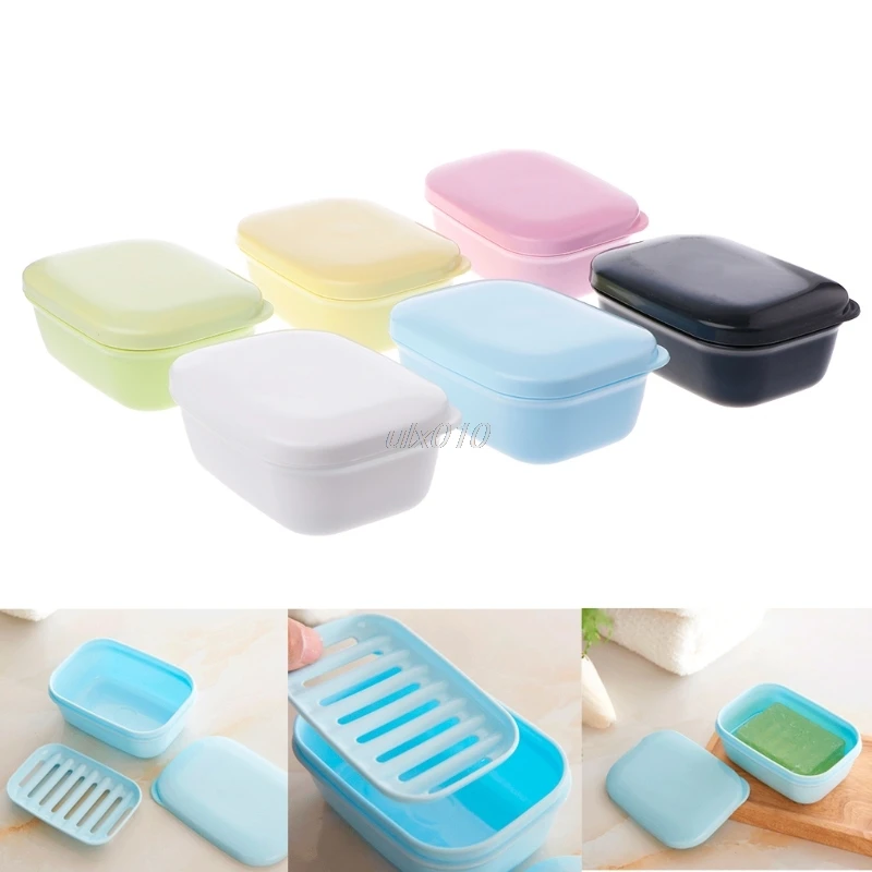 Portable Case Drain Layer Travel Washing Soap Box with Lid Seal Leak-proof Dish