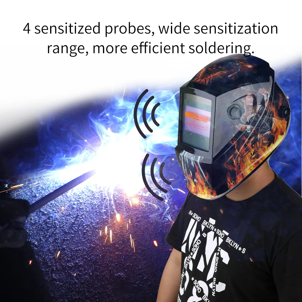 

DIN5-DIN13 Solar Energy Automatic Dimming Electric Welding Mask/Helmet/Welder Cap/Lens/Face Mask 4 Sensors External Adjustment