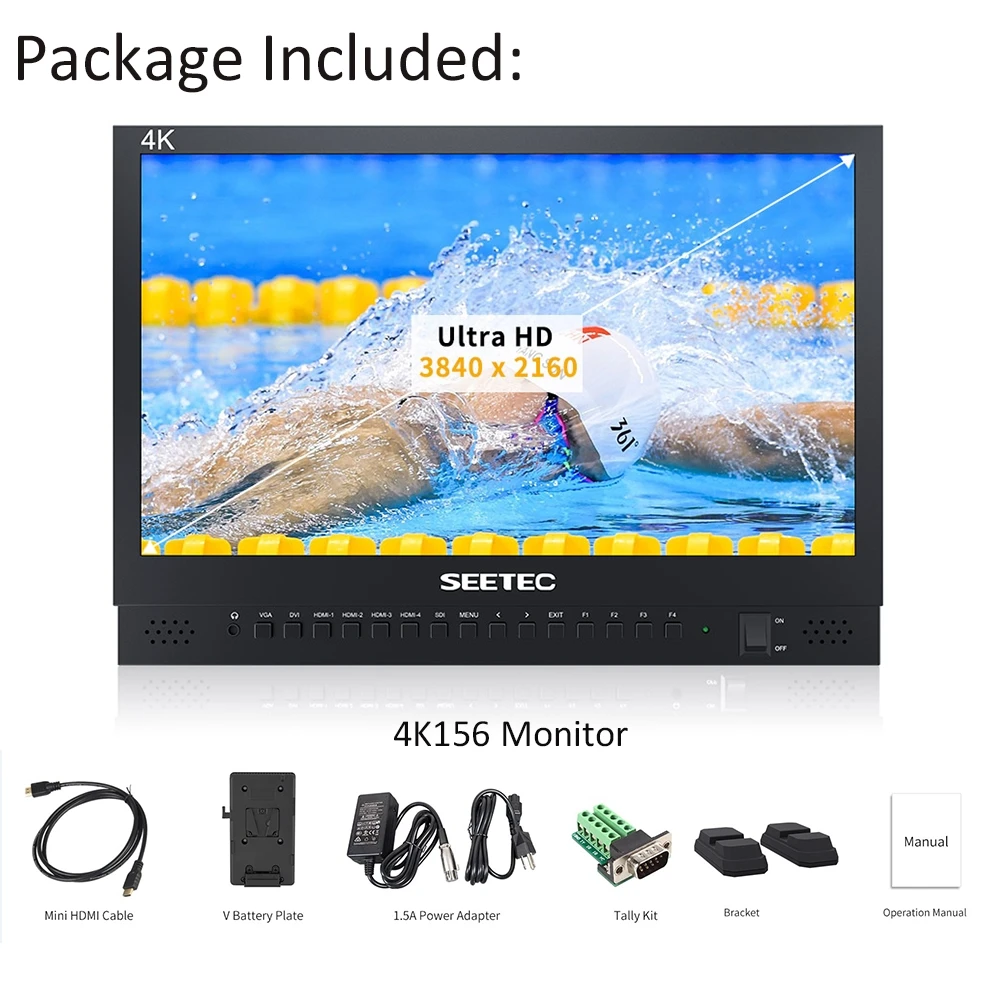 Монитор трансляции Seetec 4K156 9HSD 384 15 6 дюйма IPS UHD 3840x2160 4K с 3G SDI HDMIx4 Quad Разделенный