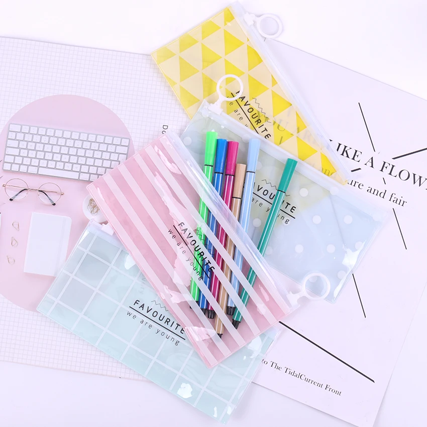 

Translucent Waterproof Pencil Bags PVC File Folder Document Filing Bag Stationery Bag for Kids Office Supplies