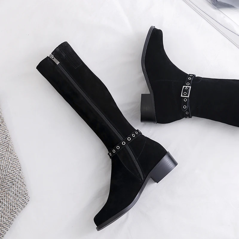 black 4 5cm Genuino Caballero Zapatos Cálido 43 De 2 5cm Black Calidad Invierno Largo 33 Las Botas Gamuza Altas Heel Plus Cuero Heel Tamaño Mujeres 0qw1UU