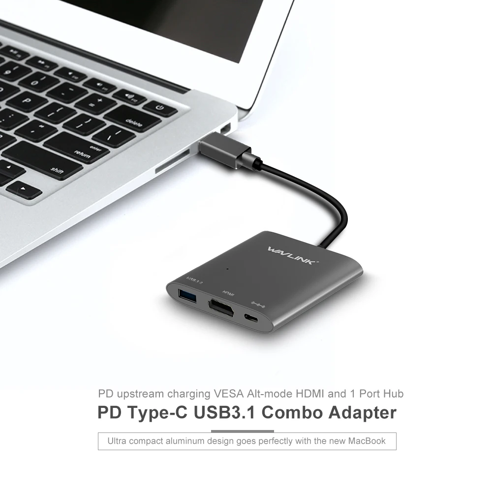 Wavlink мини высокое Скорость Алюминий 2-Порты и разъёмы USB док-станция USB 3,1 Тип C USB-C HDMI Gen 1 Мощность доставки адаптер для Macbook ноутбука ПК